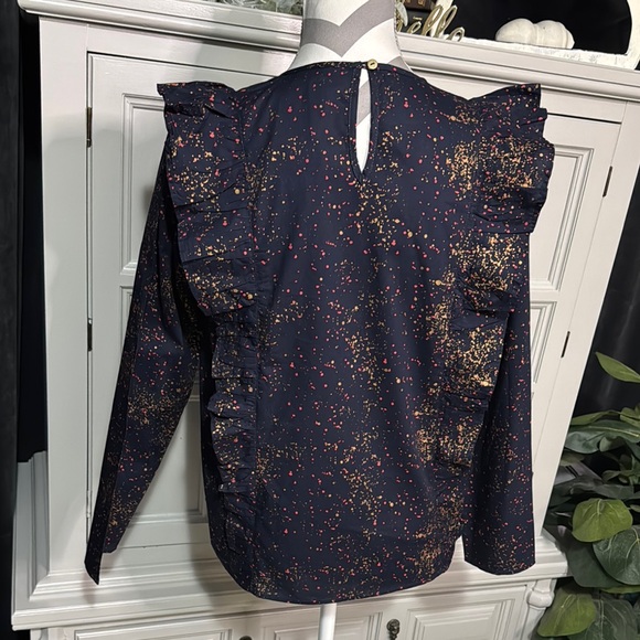 NWT Navy Ruffle Top with Gold and Pink Design by Soft Gallery Size 12Y - Picture 6 of 11
